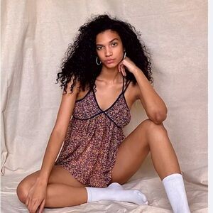 Intimately Free Mischa babydoll top micro floral lined bra sheer flowy bottom.